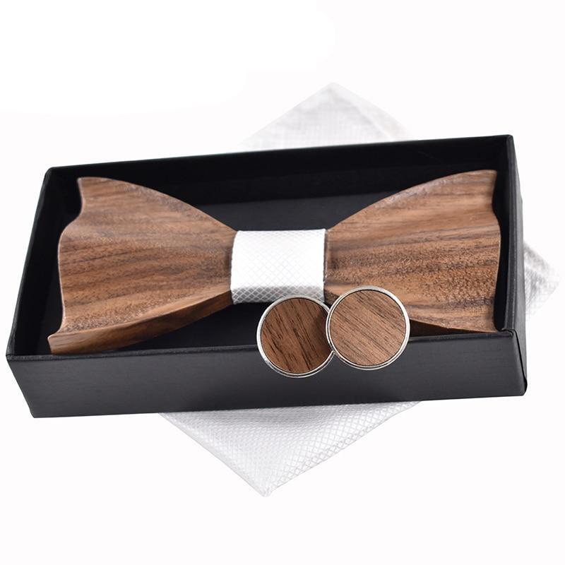 Show Stopping Wooden Bow Tie With Matching Cuff links & Pocket Square