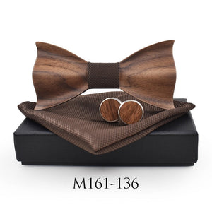 Show Stopping Wooden Bow Tie With Matching Cuff links & Pocket Square