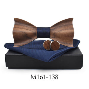 Show Stopping Wooden Bow Tie With Matching Cuff links & Pocket Square