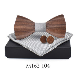 Show Stopping Wooden Bow Tie With Matching Cuff links & Pocket Square