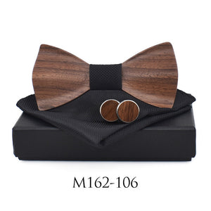 Show Stopping Wooden Bow Tie With Matching Cuff links & Pocket Square