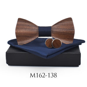 Show Stopping Wooden Bow Tie With Matching Cuff links & Pocket Square