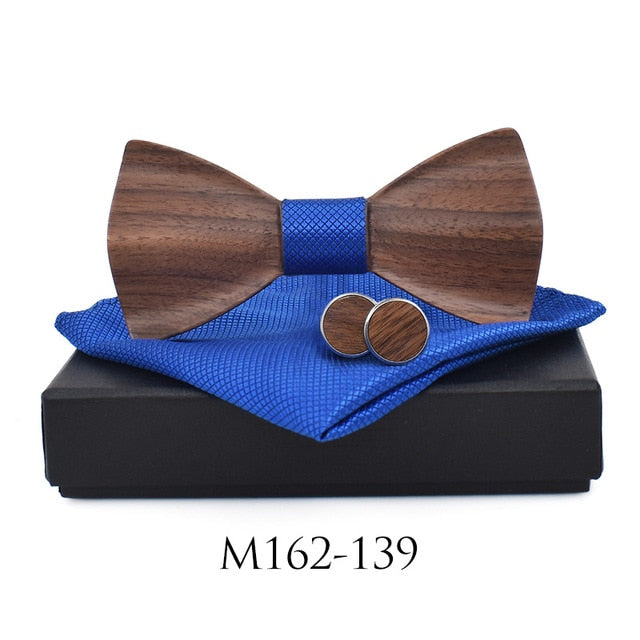 Show Stopping Wooden Bow Tie With Matching Cuff links & Pocket Square